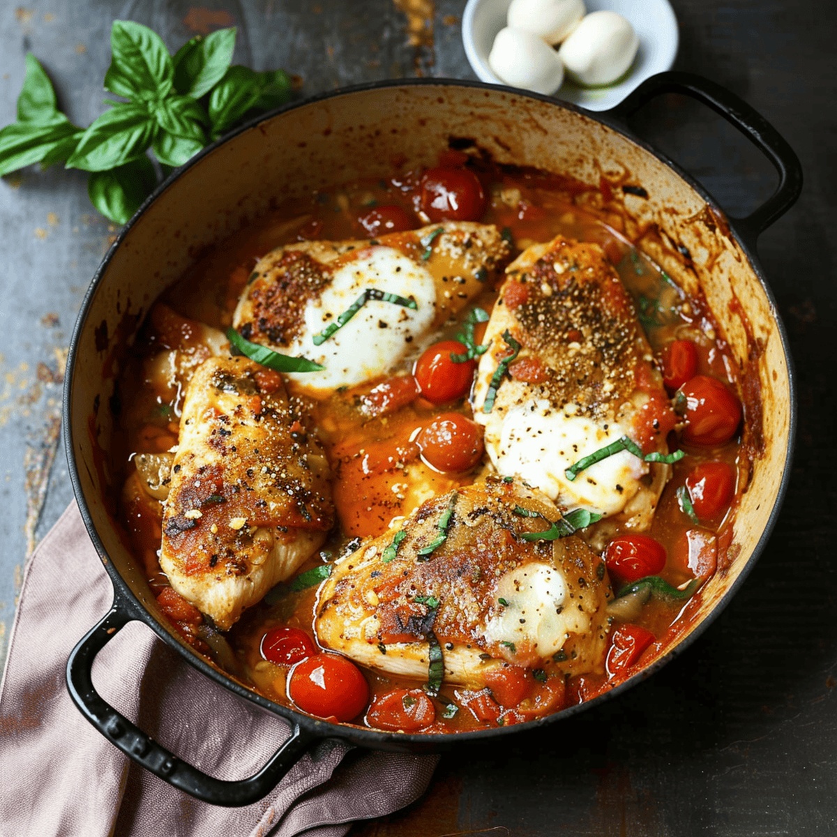 Creamy Garlic Tomato Chicken with Mozzarella Recipe