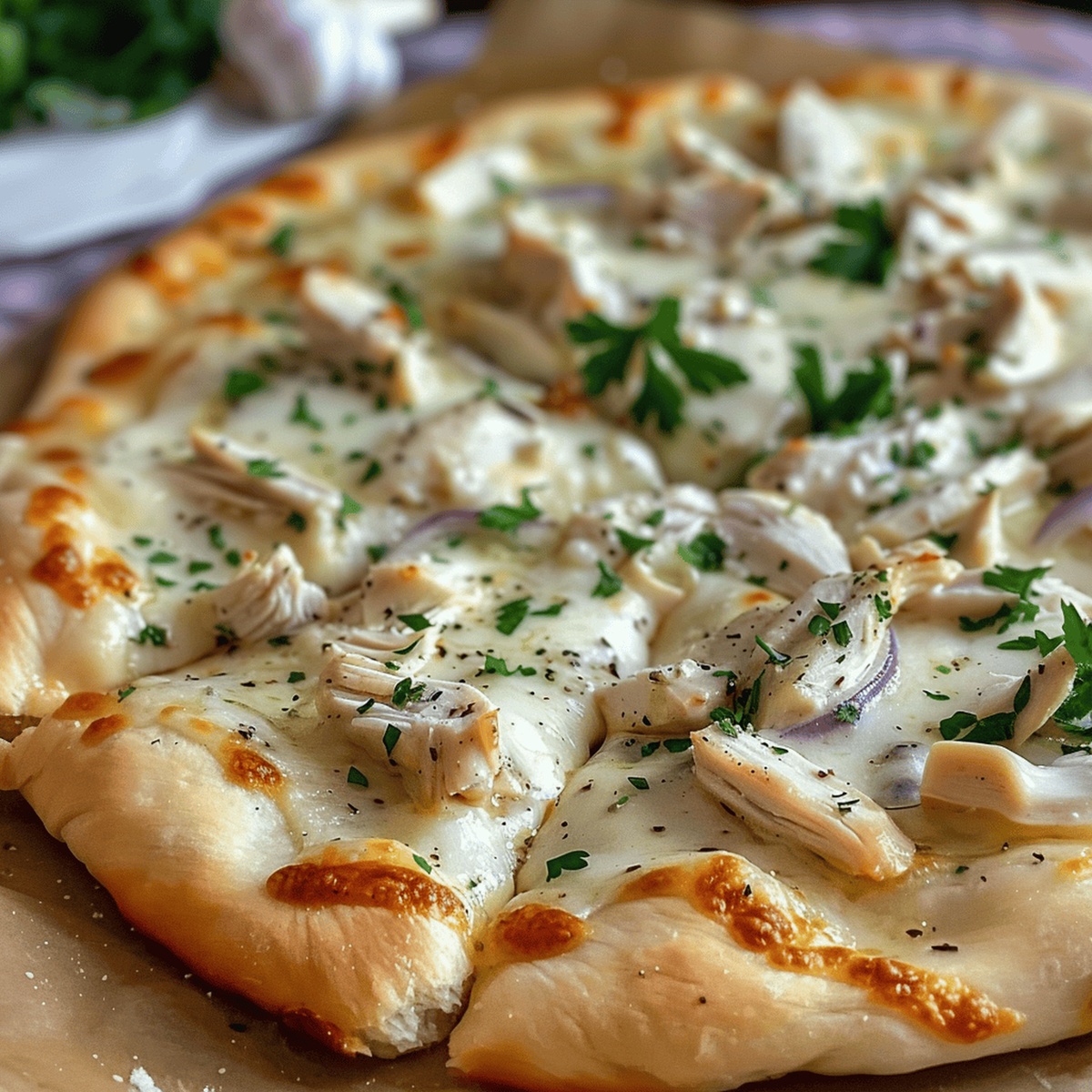 Crispy Garlic White Chicken Pizza Recipe