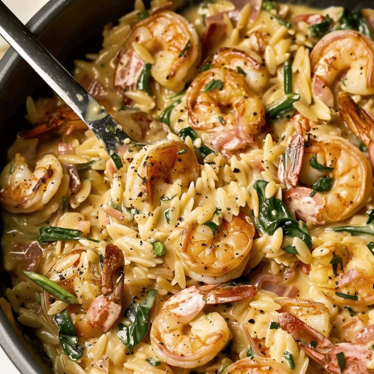 Creamy Tuscan Shrimp and Orzo Skillet Recipe