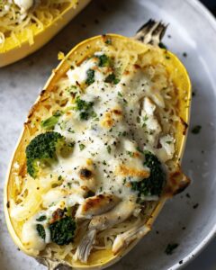 Chicken and Broccoli Stuffed Spaghetti Squash Recipe
