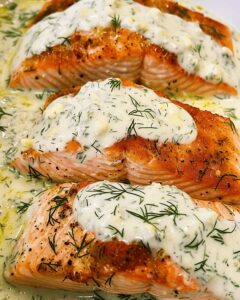 Vibrant Salmon with Feta Dill Sauce Recipe