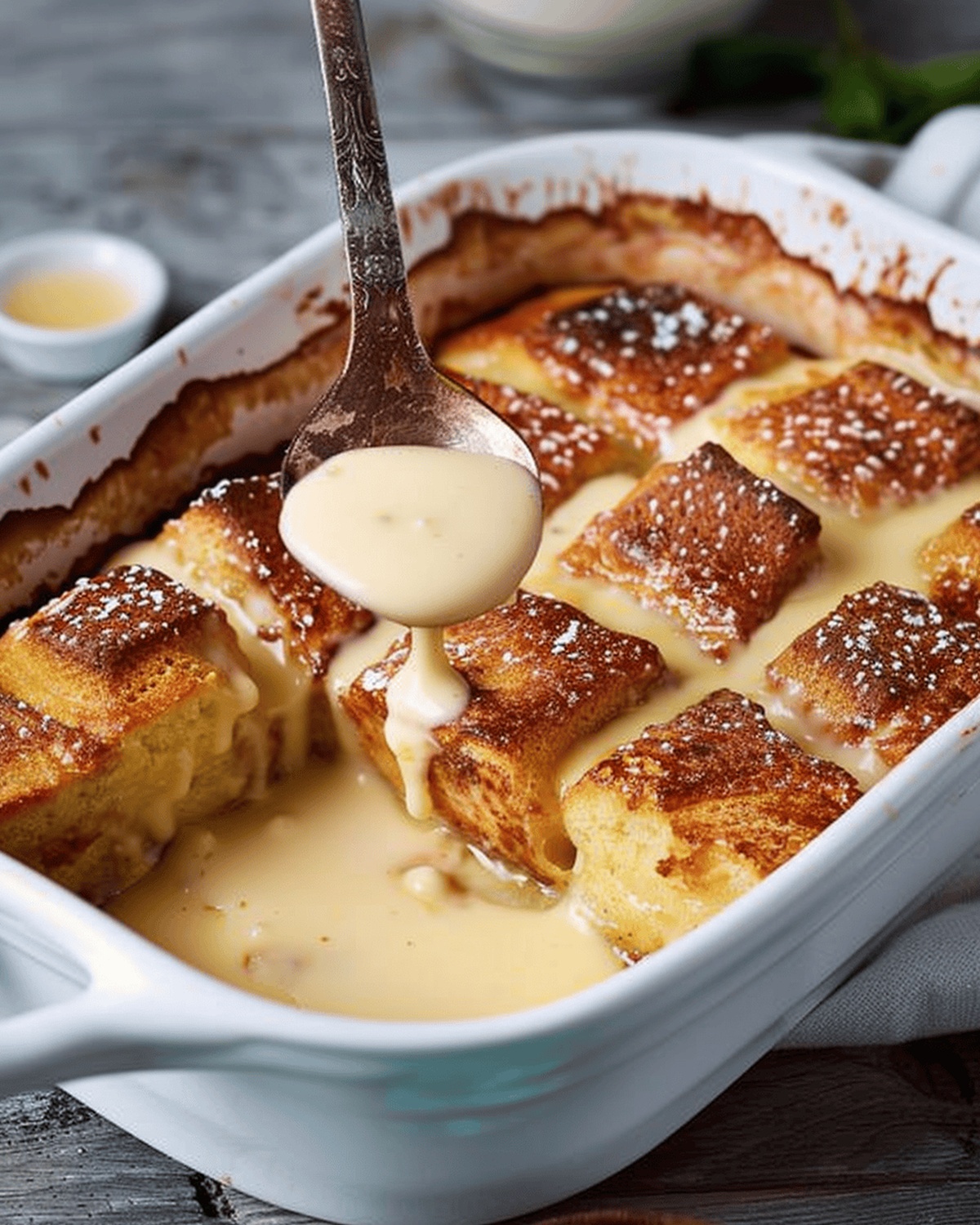 Bread Pudding in Casserole with Vanilla Sauce Recipe