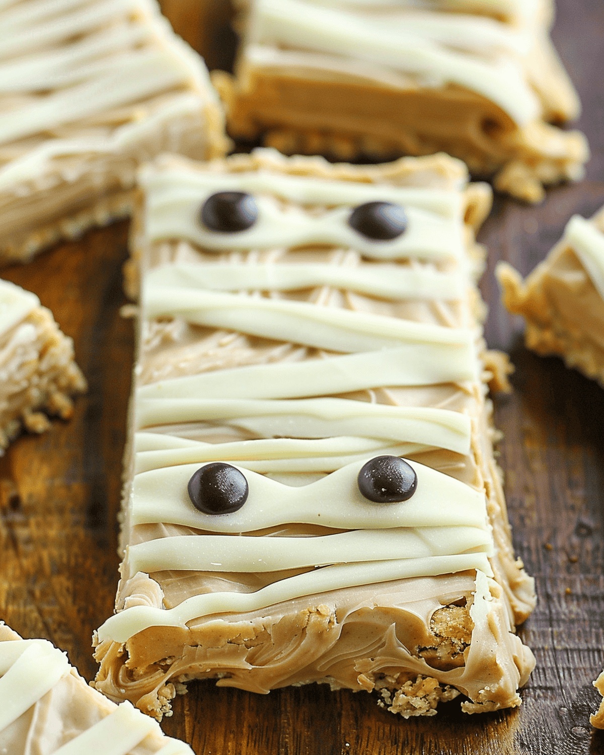 Gooey Peanut Butter Mummy No Bake Bars Recipe