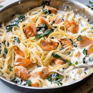 Dreamy Salmon Pasta with Mixed Greens Recipe