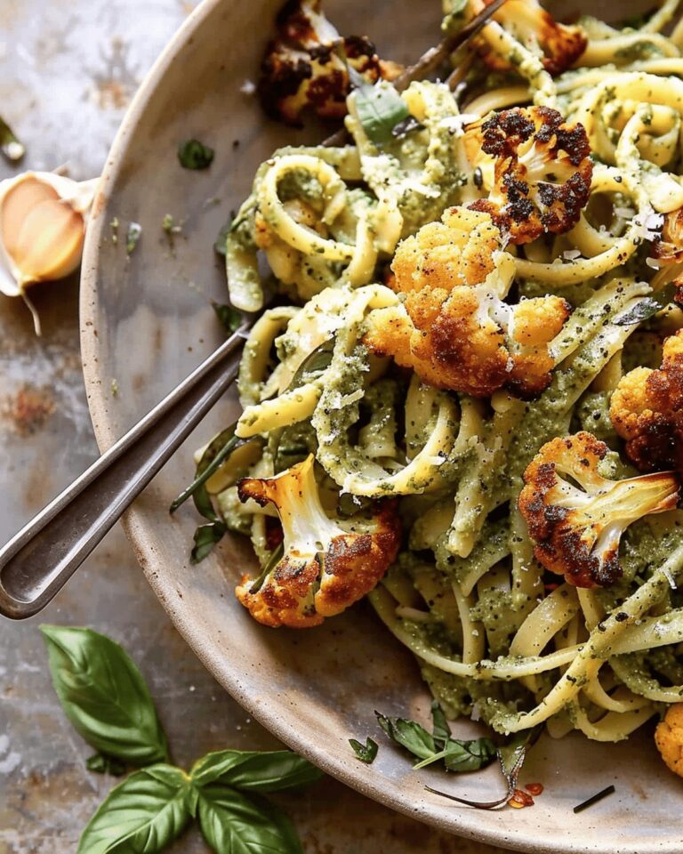 Crispy Roasted Cauliflower with Creamy Pesto Pasta Recipe