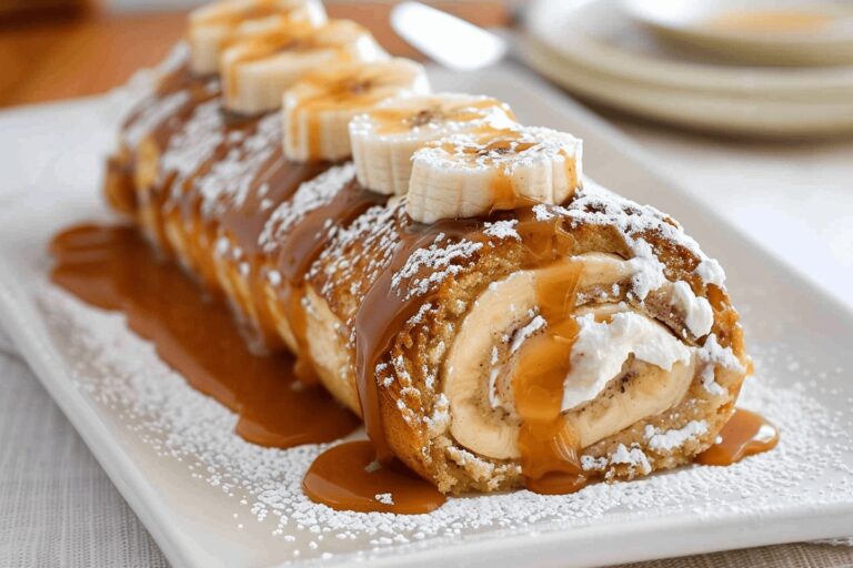Creamy Caramel Banana Cake Roll Recipe