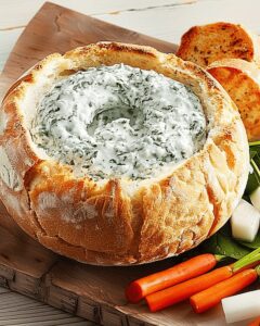 Hearty Spinach Dip in a Bread Bowl Recipe