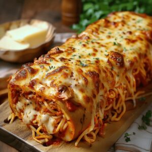 Cheesy Spaghetti-Stuffed Garlic Bread Recipe