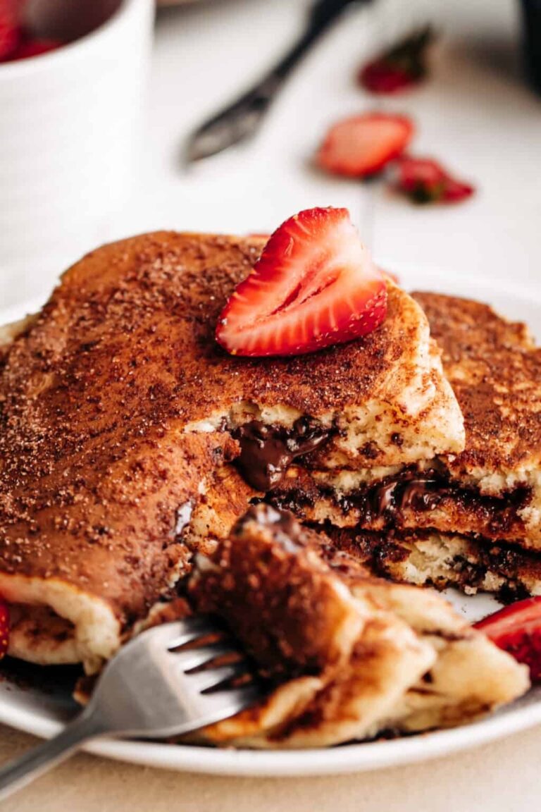 Irresistible Chocolate Stuffed Churro Pancakes Recipe