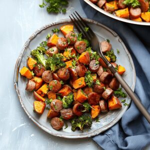 Crispy Sheet Pan Sausage and Sweet Potatoes Recipe