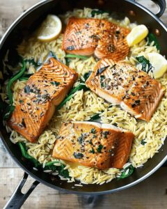 One Skillet Salmon with Lemon Orzo Recipe