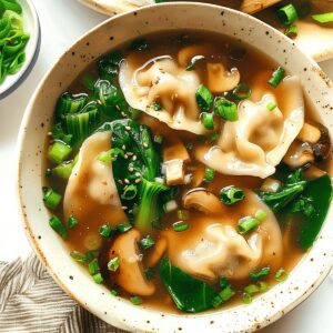 Hearty Shiitake & Bok Choy Potsticker Soup Recipe