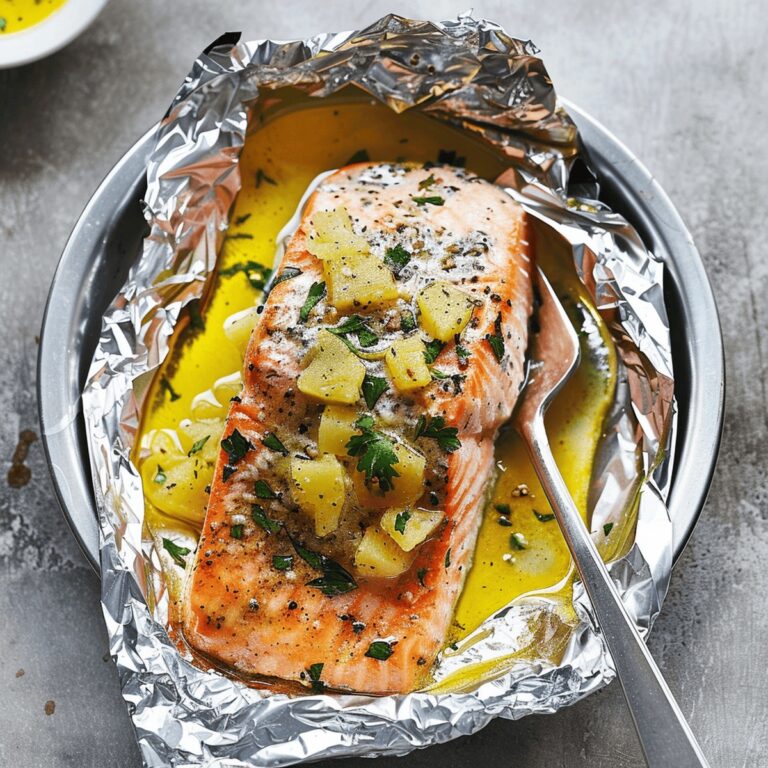 Zesty Salmon Foil Packets with Pineapple and Lemon Garlic Butter Sauce Recipe